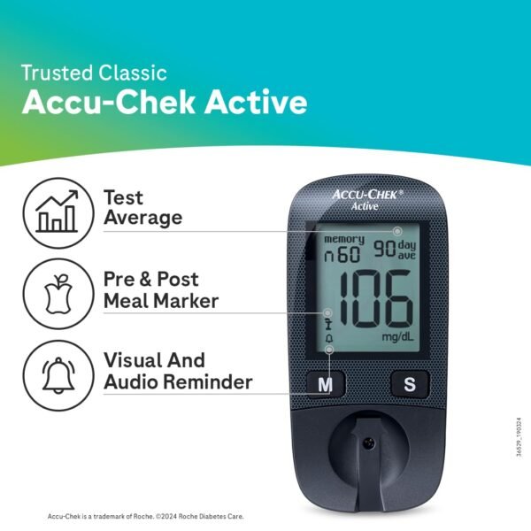 accu chek active blood glucose glucometer kit with 10 strips, 10 lancets and free lancing device
