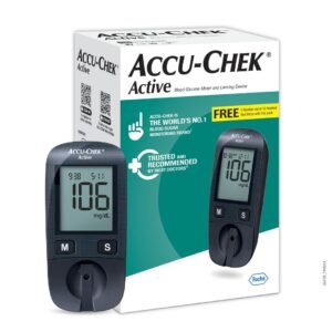 accu chek active blood glucose glucometer kit with 10 strips, 10 lancets and free lancing device