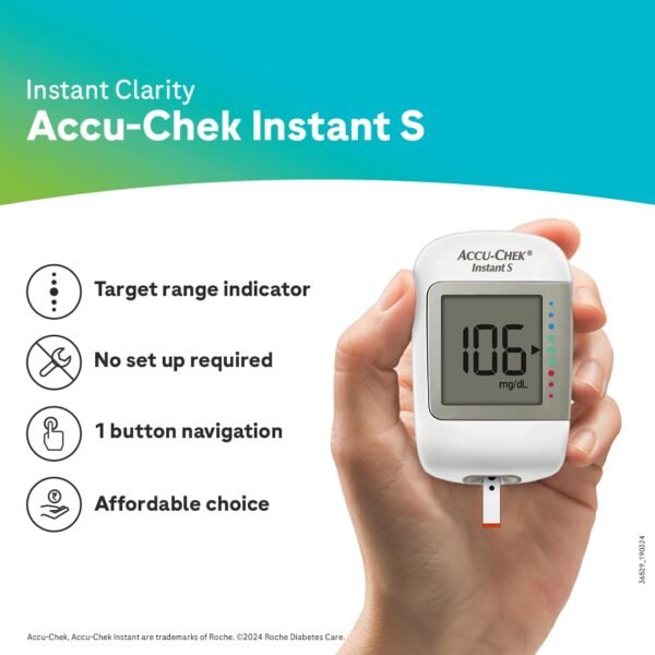 accu chek instant s blood glucose glucometer kit with 10 strips, 10 lancets and free lancing device
