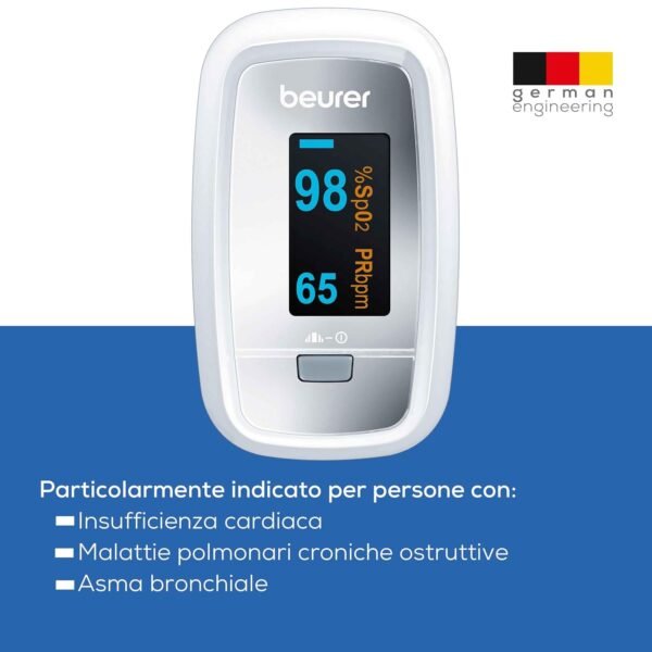 beurer po 30 pulse oximeter, blood oxygen saturation & heart rate monitor, 3 years warranty grey