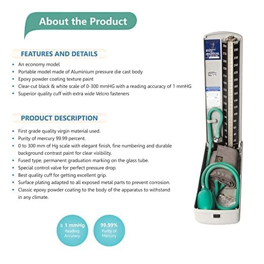 diamond bpmr120 deluxe conventional mercurial type arm blood pressure monitor instrument, grey