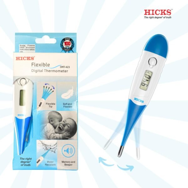 hicks dmt 416 digital thermometer for fever: professional accuracy, 20 second fast readings, oral & underarm measurement in dual scale(°f/°c),fever line indicator, one touch operation, water resistant