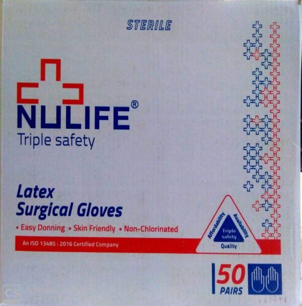 nulife latex sterile surgical gloves powdered 7.5 pack of 50 pairs