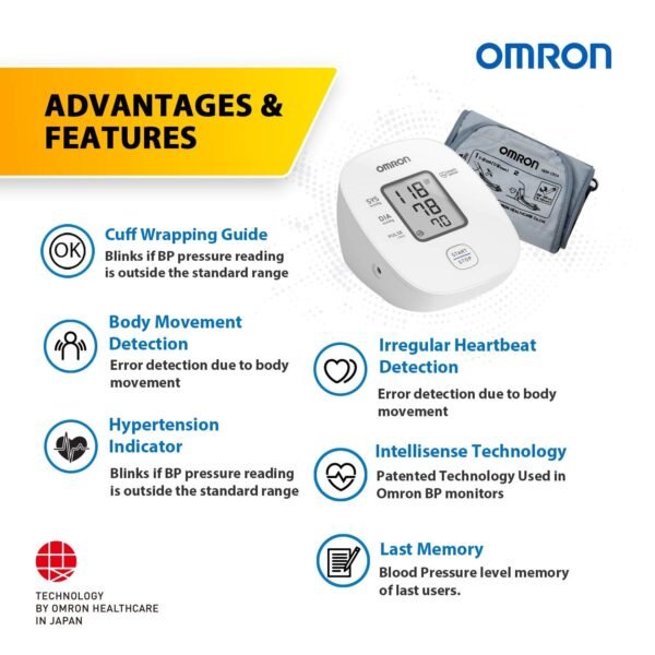 omron hem 7121j fully automatic digital arm blood pressure monitor with intellisense technology & cuff wrapping guide for most accurate measurement (white)