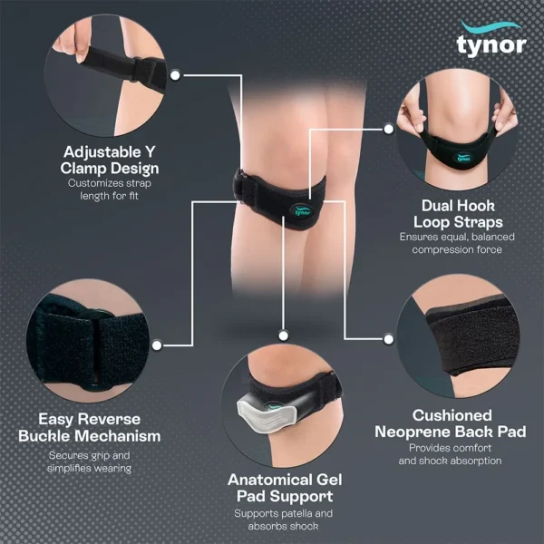 tynor patellar support pro, black, universal, 1 pair