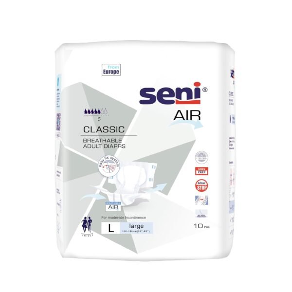 1 SENI Air Classic Breathable Adult Diapers - Large 10 Piece