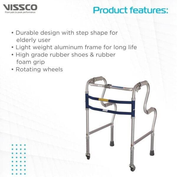 Vissco Dura Step Walker (Aluminium) with Wheel, Foldable Walking Aid-2939