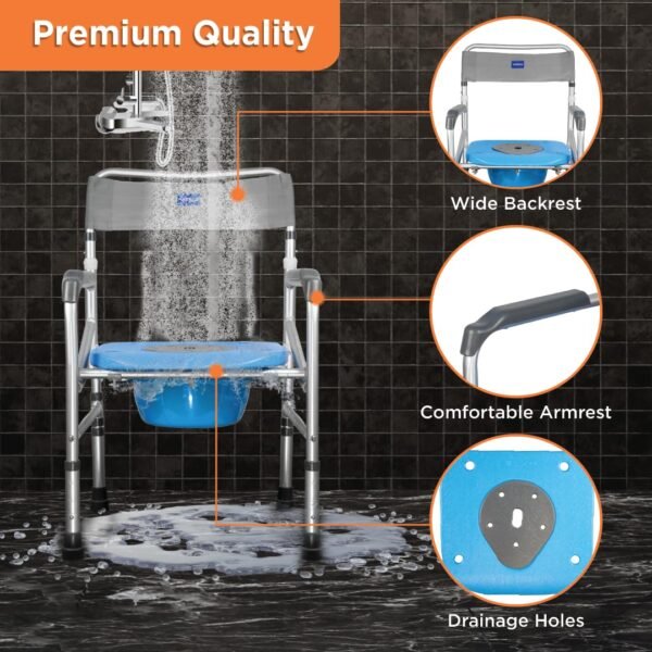Vissco Comfort 3 in 1 Foldable Commode Shower Chair -Grey 2996A