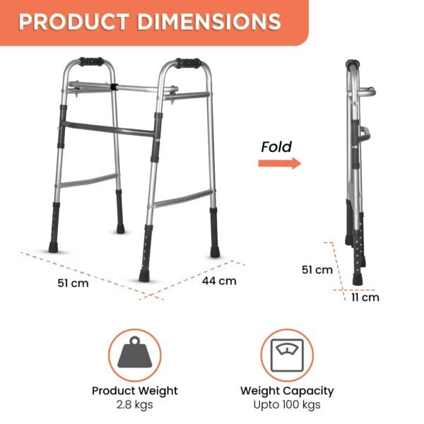 Vissco Dura Lite Foldable Aluminium Walker for Elderly Physically Challenged-2903