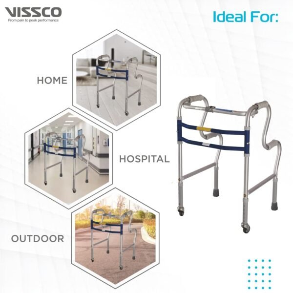 Vissco Dura Step Walker (Aluminium) with Wheel, Foldable Walking Aid-2939